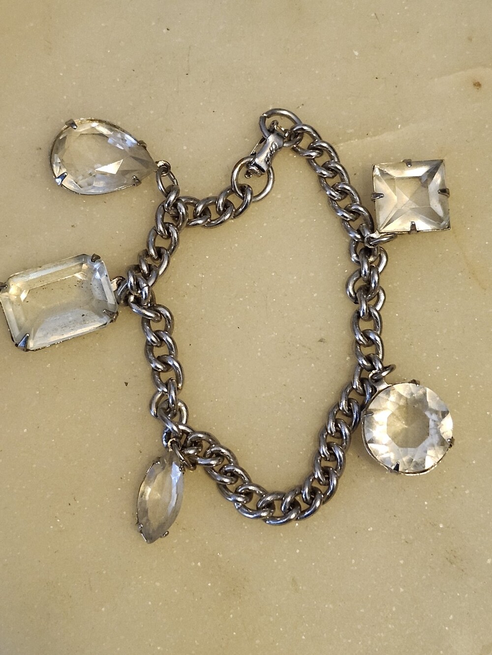 Vtg Coro Czech Crystal Charm Chain Bracelet